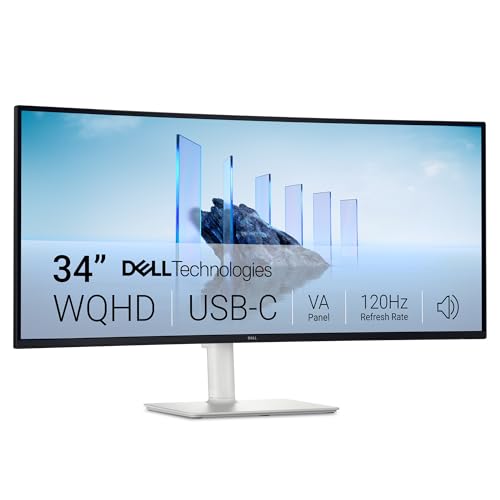 Dell 34 Plus USB-C Monitor S3425DW, WQHD 3440x1440, 21:9 Curved, 120Hz, VA, Höhenverstellbar, Eingebaute Lautsprecher